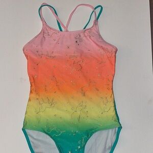 One piece swimsuit, Unicorns, crisscross strap, size XL, worn once